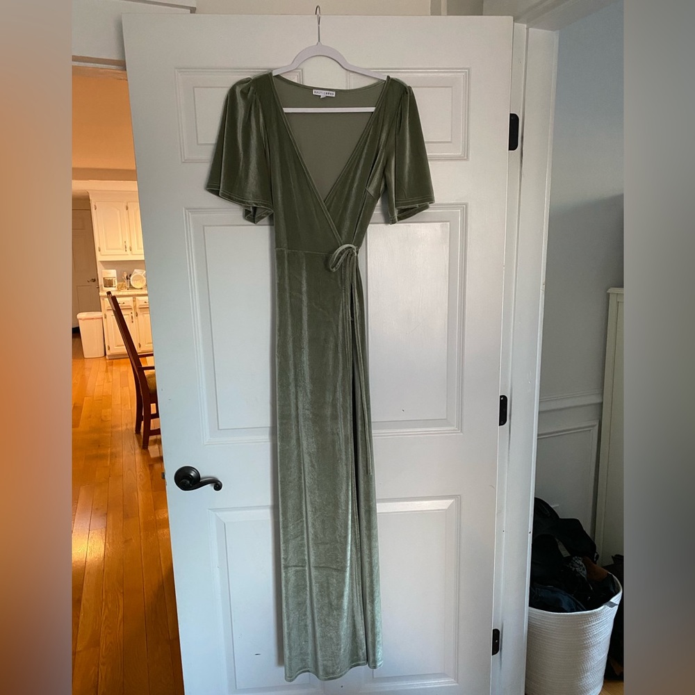 Sage Green Velvet Wrap Dress from Baltic Born